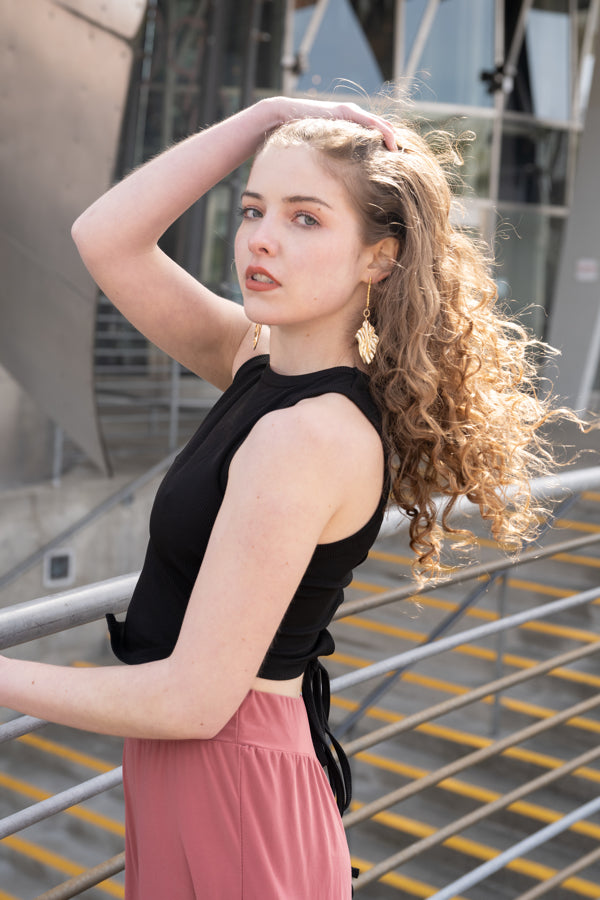Woman wearing Gold Heatwave Earrings