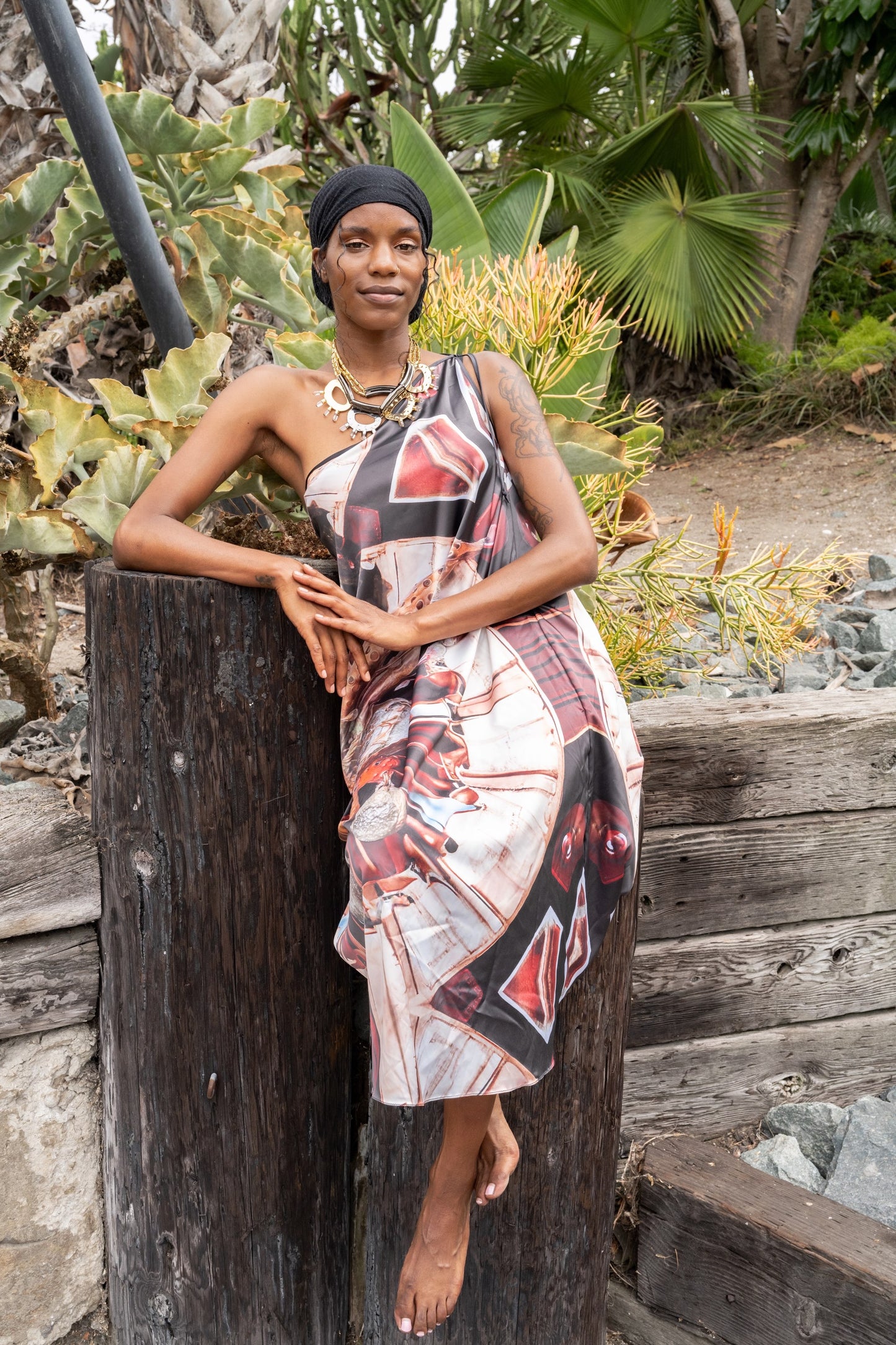 Woman wearing Machina Afrofuturism Halter Dress