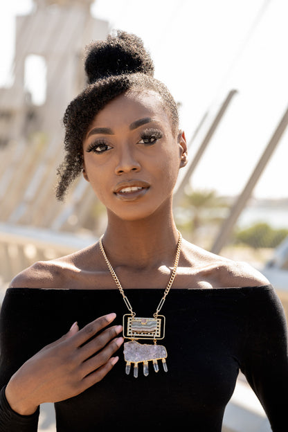 Woman wearing Equinox Necklace