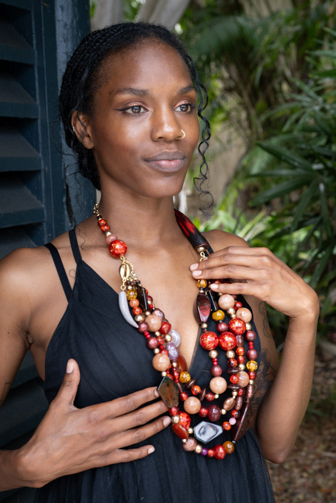 Woman wearing Mahogany Soul Necklace
