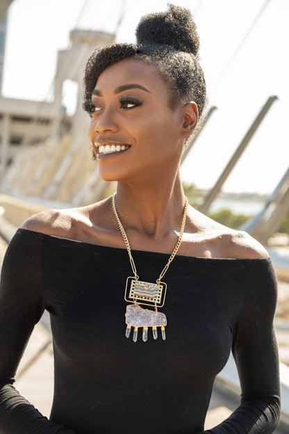 Woman wearing Equinox Necklace