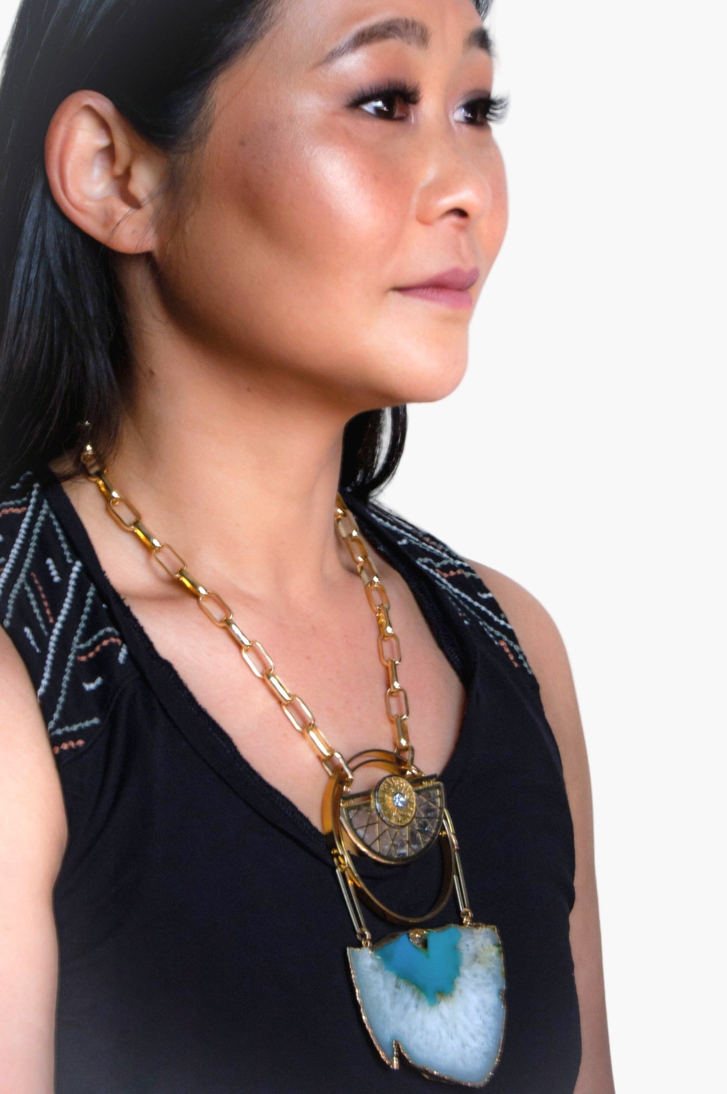 Woman wearing Time Bandit Necklace