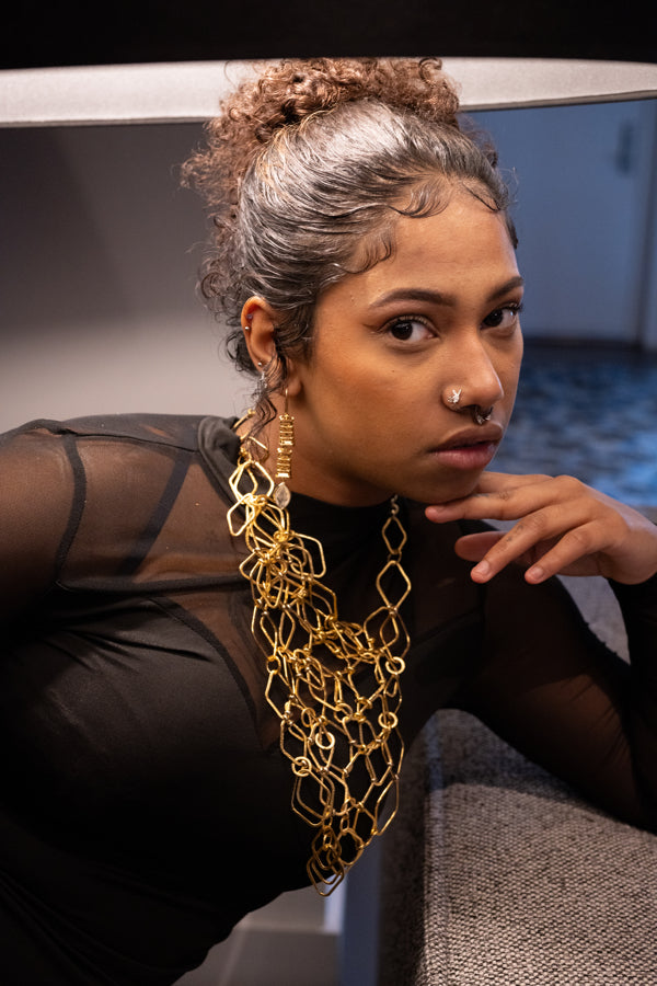 Woman wearing Abstract Link Net Necklace