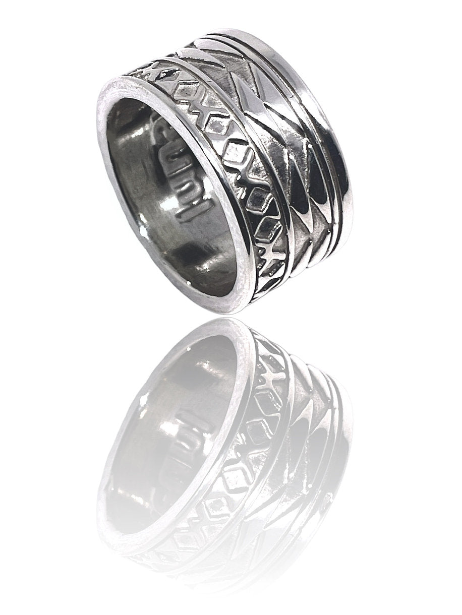 Silver Kenzie African Wax Print Fabric Ring
