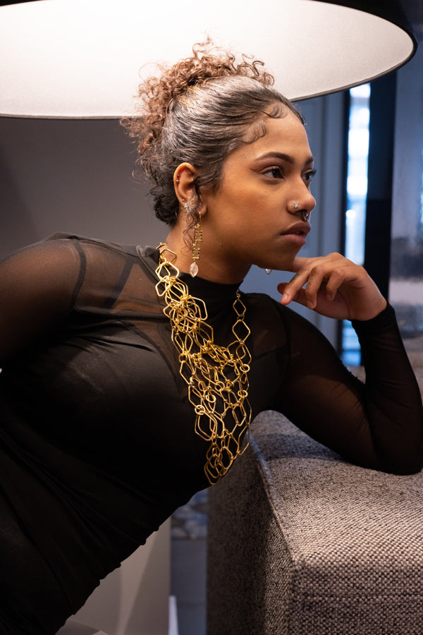 Woman wearing Abstract Link Net Necklace