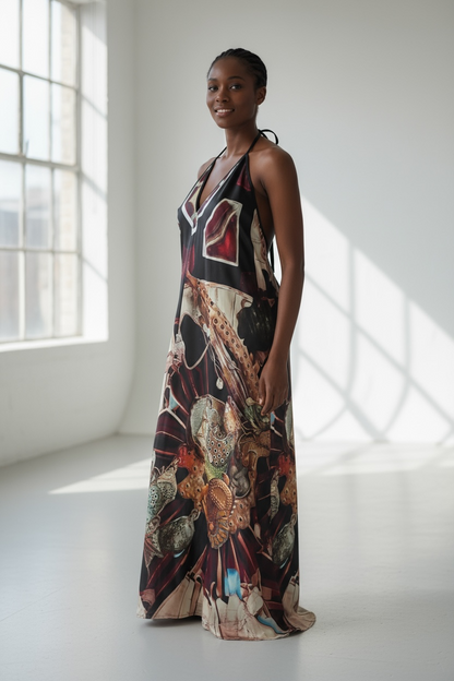 Woman wearing Machina Afrofuturism Halter Dress