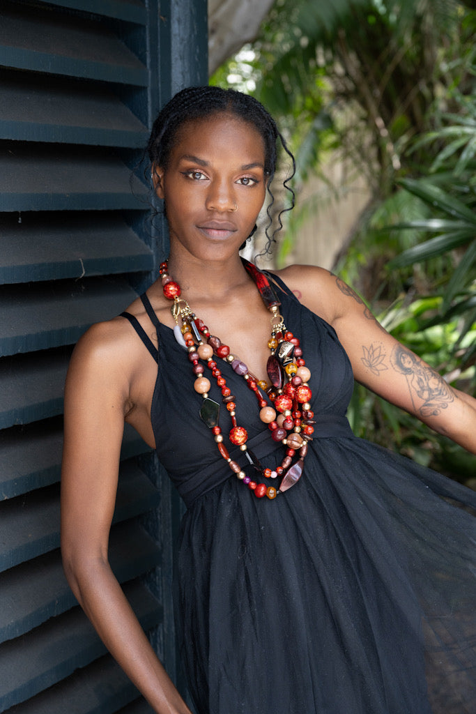 Woman wearing Mahogany Soul Necklace