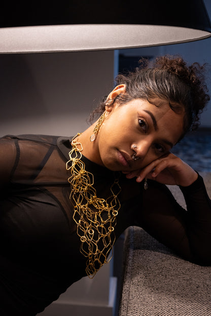 Woman wearing Abstract Link Net Necklace