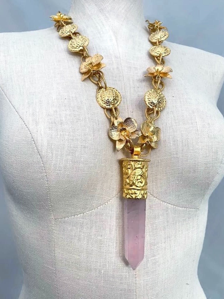 Sundara Rose Quartz Pendant Necklace on mannequin
