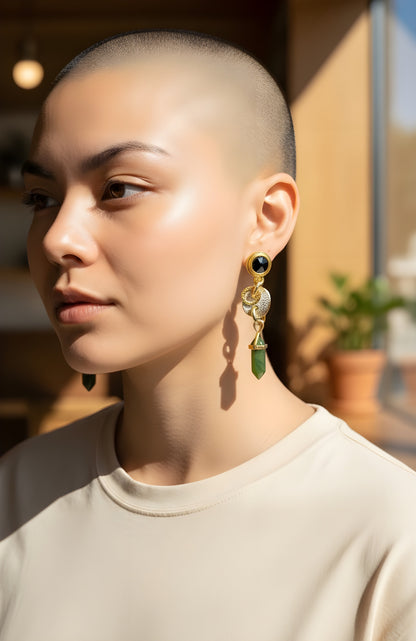 Woman wearing Serpentine Fire Earrings