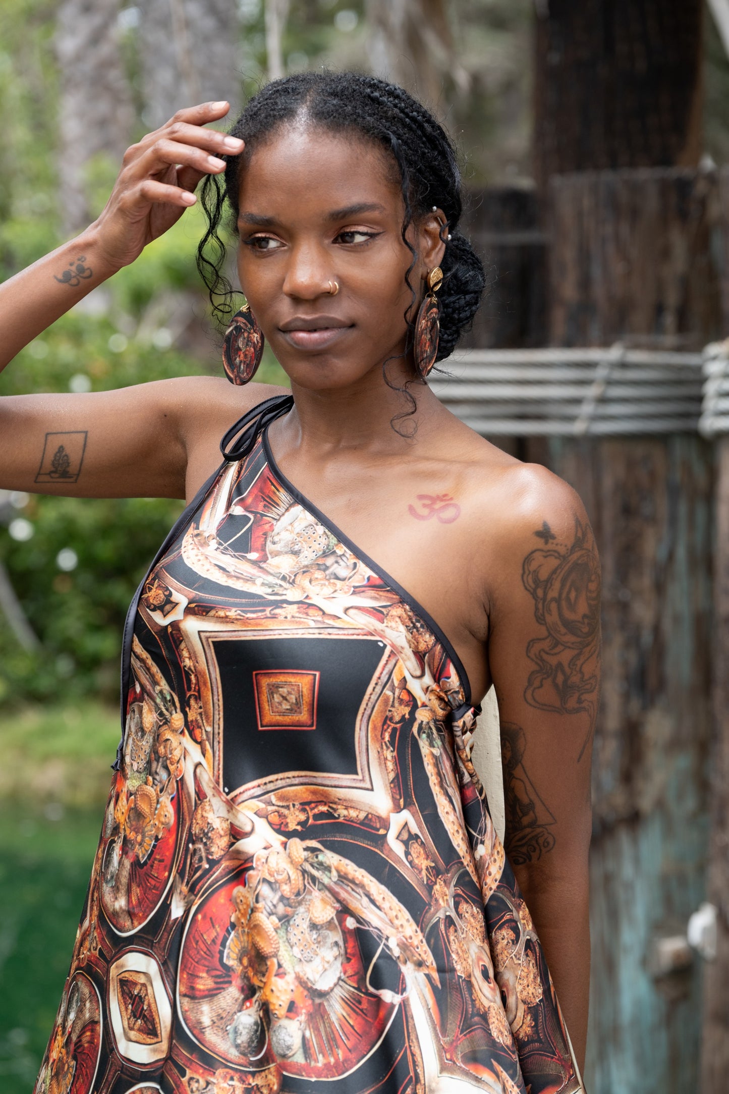 Woman wearing The Heze Halter Dress