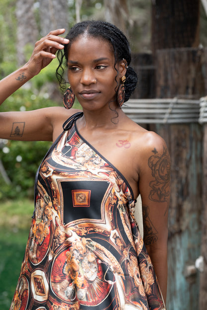Woman wearing The Heze Halter Dress