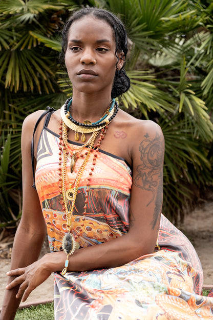 Woman wearing Punu Multi-Chain Necklace