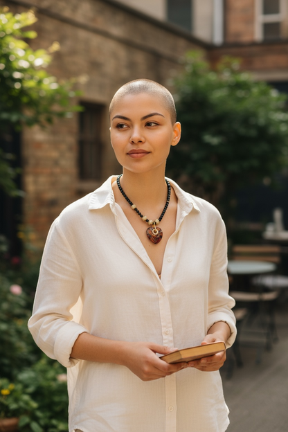 Woman wearing In Heart of Hearts Necklace