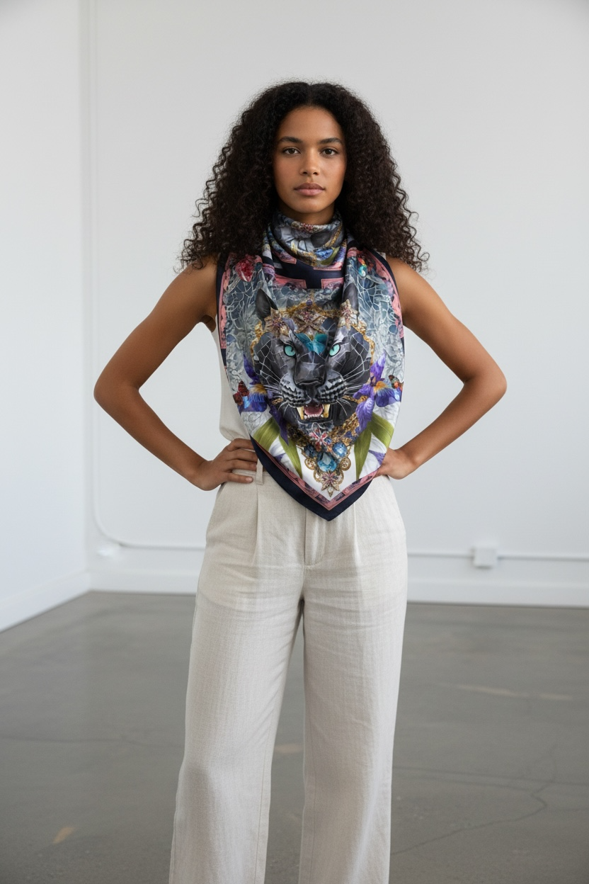 The Panther Queen Large Silk Shawl Scarf