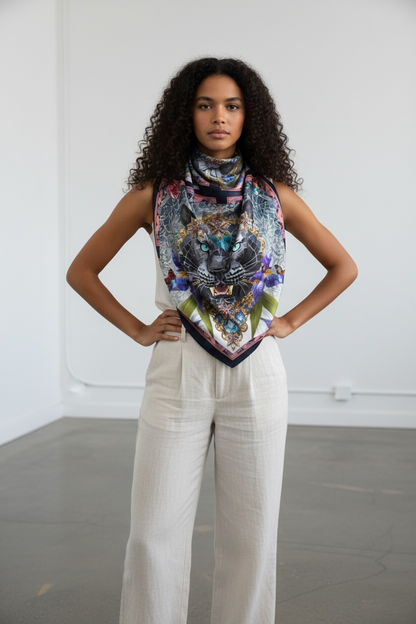 The Panther Queen Large Silk Shawl Scarf